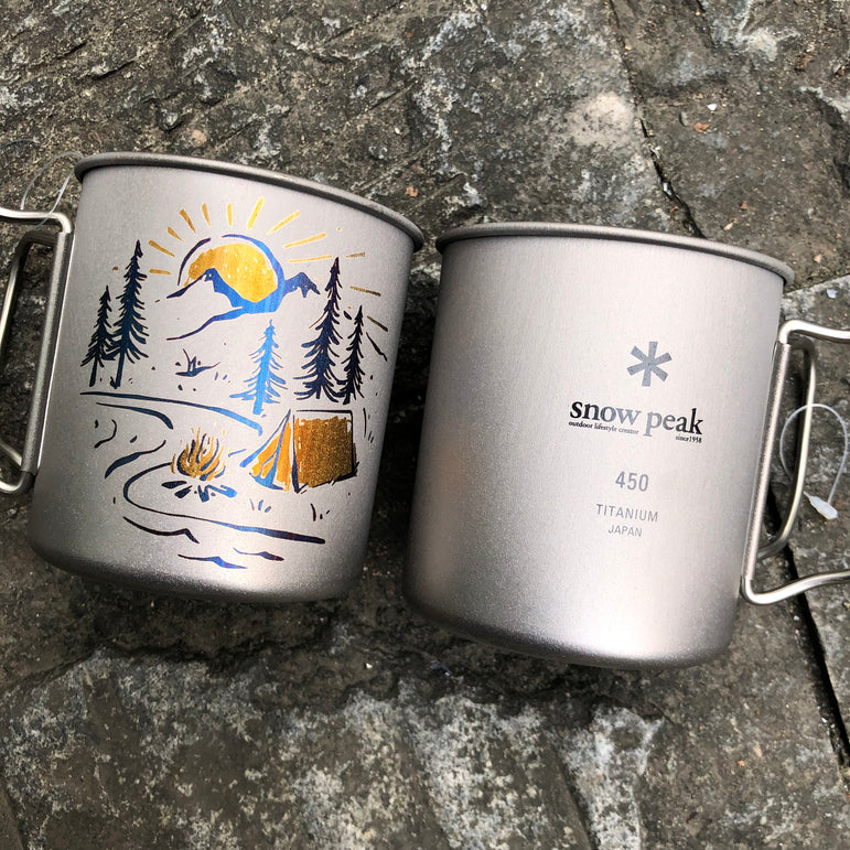 Snow Peak Ti Cup Engraved & Anodized Art Handcrafted