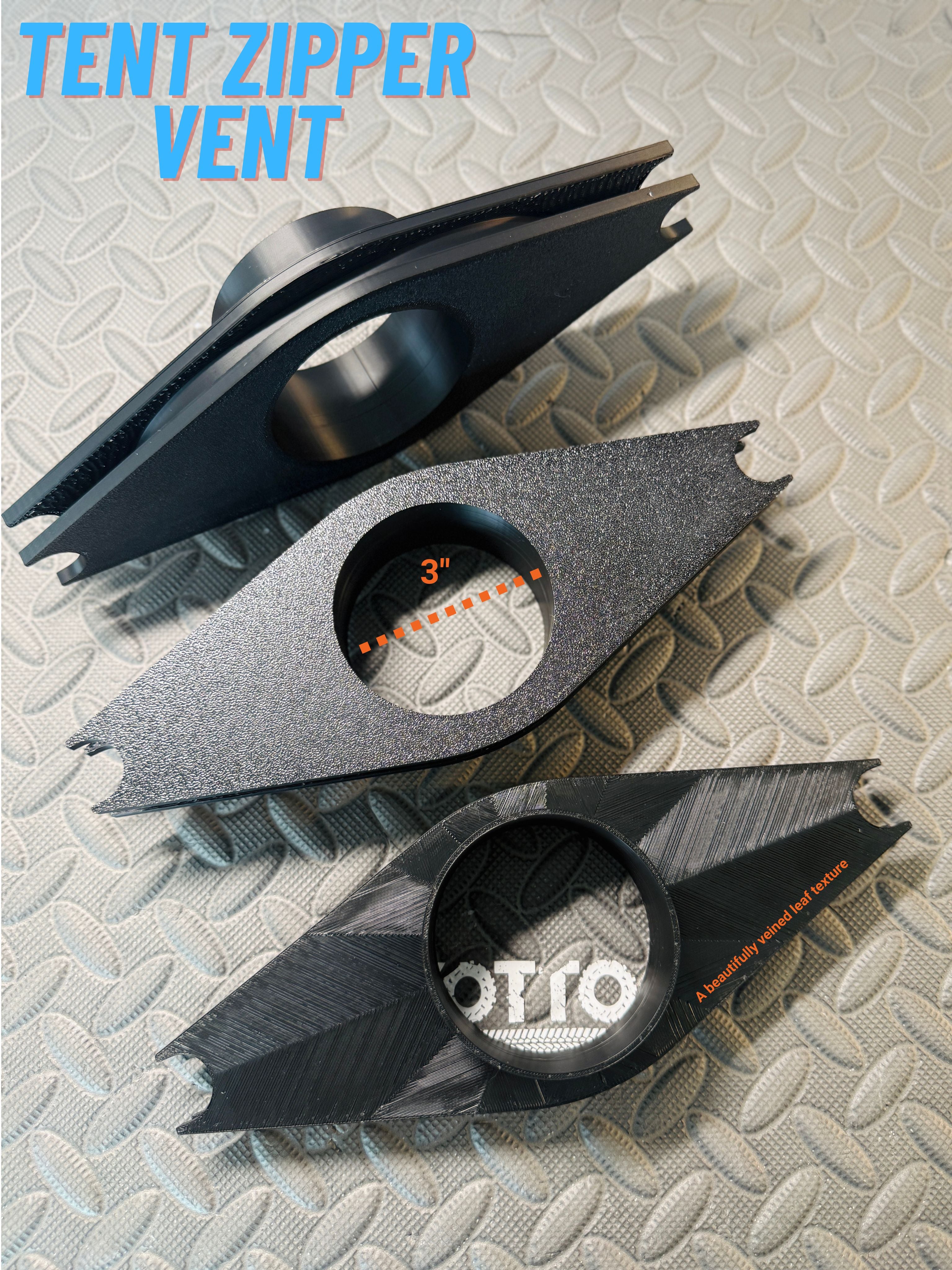 Tent Zipper Vent Adapter for Diesel Heater/AC (2” & 3”) – ABS Printed *Free Shipping