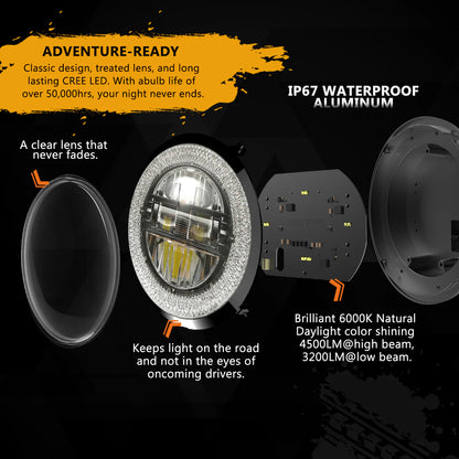 9 inch Diamond Series RGB Halo LED Headlights for 18-24 Jeep JL/JT