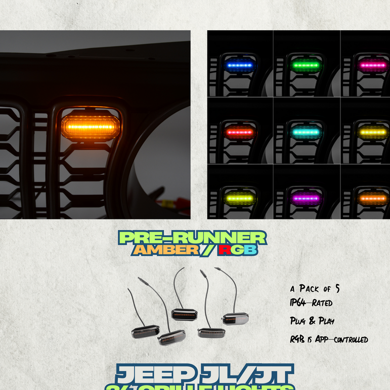 Prerunner Amber/RGB Grille Lights for 24-25 JL JT Grille