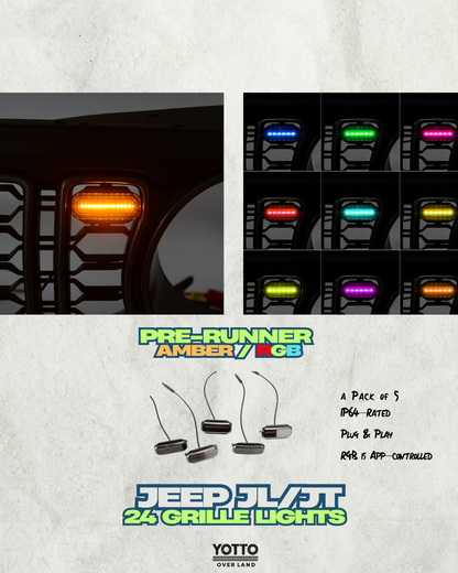 Prerunner Amber/RGB Grille Lights for 24-25 JL JT Grille
