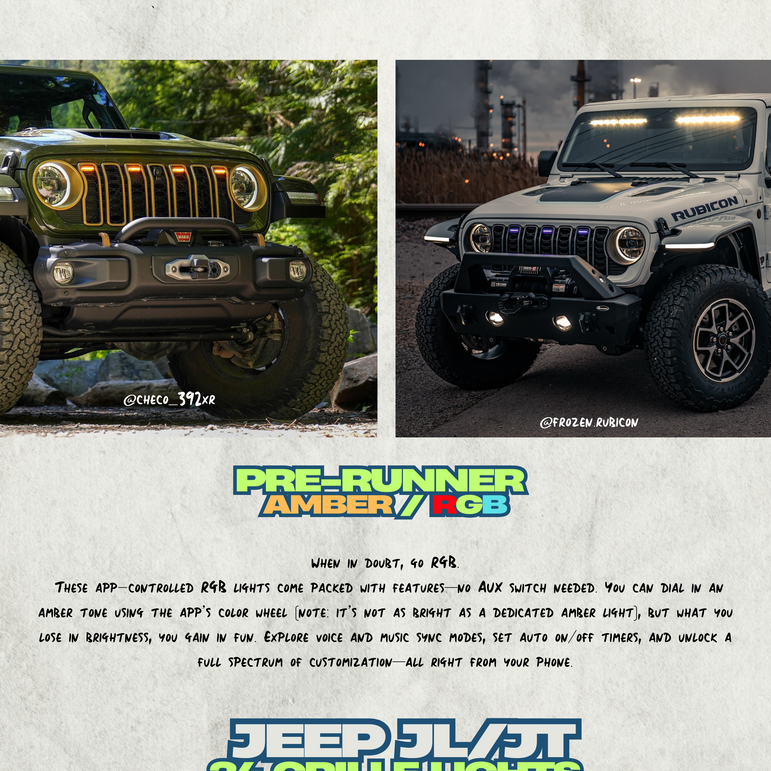 Prerunner Amber/RGB Grille Lights for 24-25 JL JT Grille