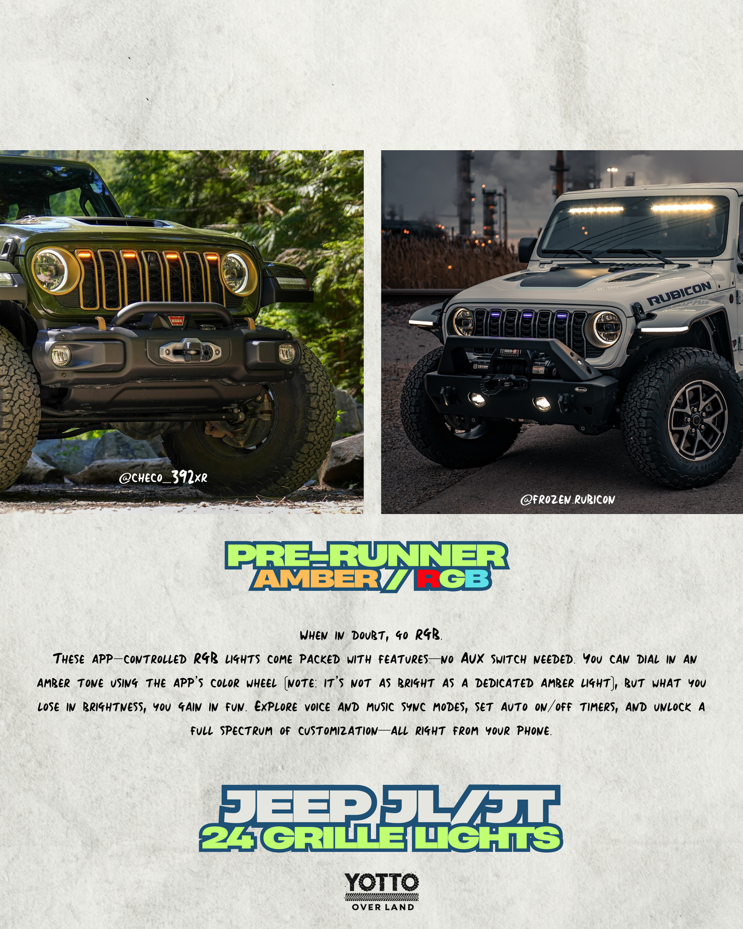 Prerunner Amber/RGB Grille Lights for 24-25 JL JT Grille