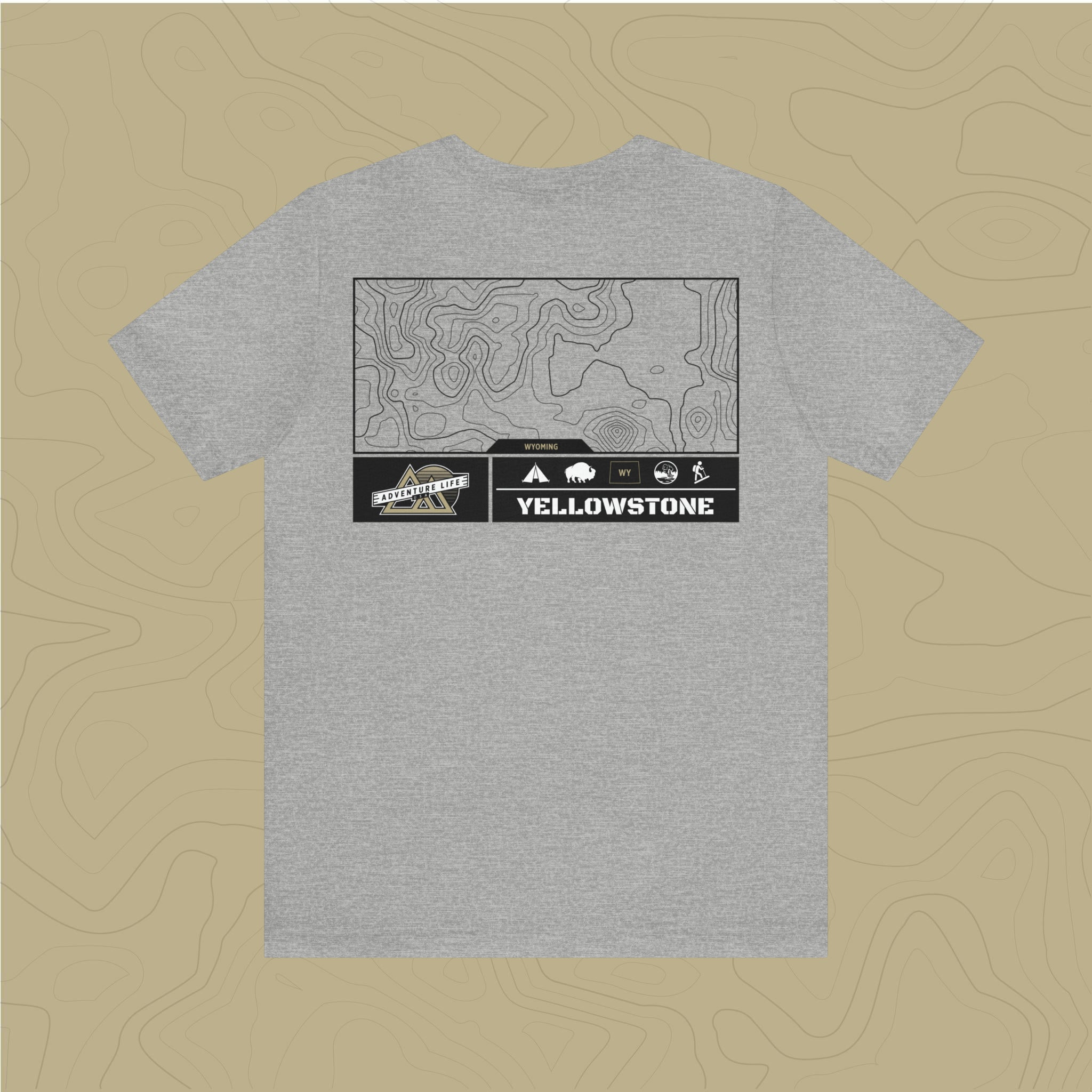 Yellowstone National Park - Adventure Life Trail Topographic Garment Dyed Tee