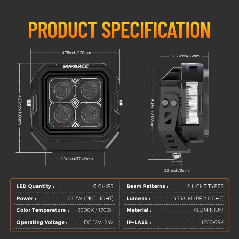 Suparee Hyper 5" LED Pod Lights w/ A-Pillar Brackets