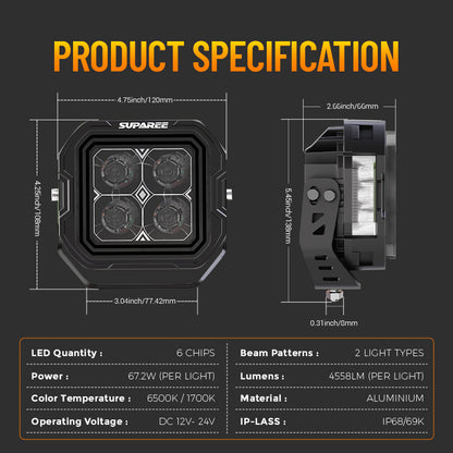 Suparee Hyper 5" LED Pod Lights w/ A-Pillar Brackets