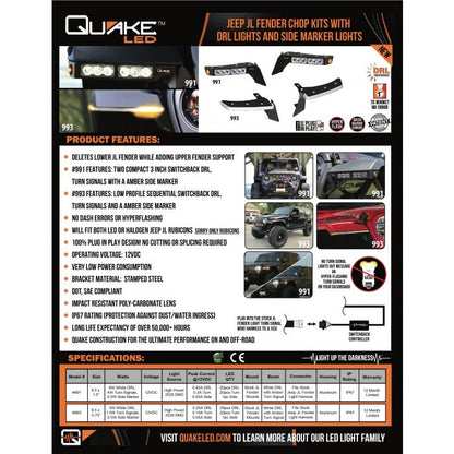 Jeep Wrangler JL / Gladiator JT Slim DRL Fender Chop Kit - Fits: Sport/Sport S - Model# QTE1058/1302
