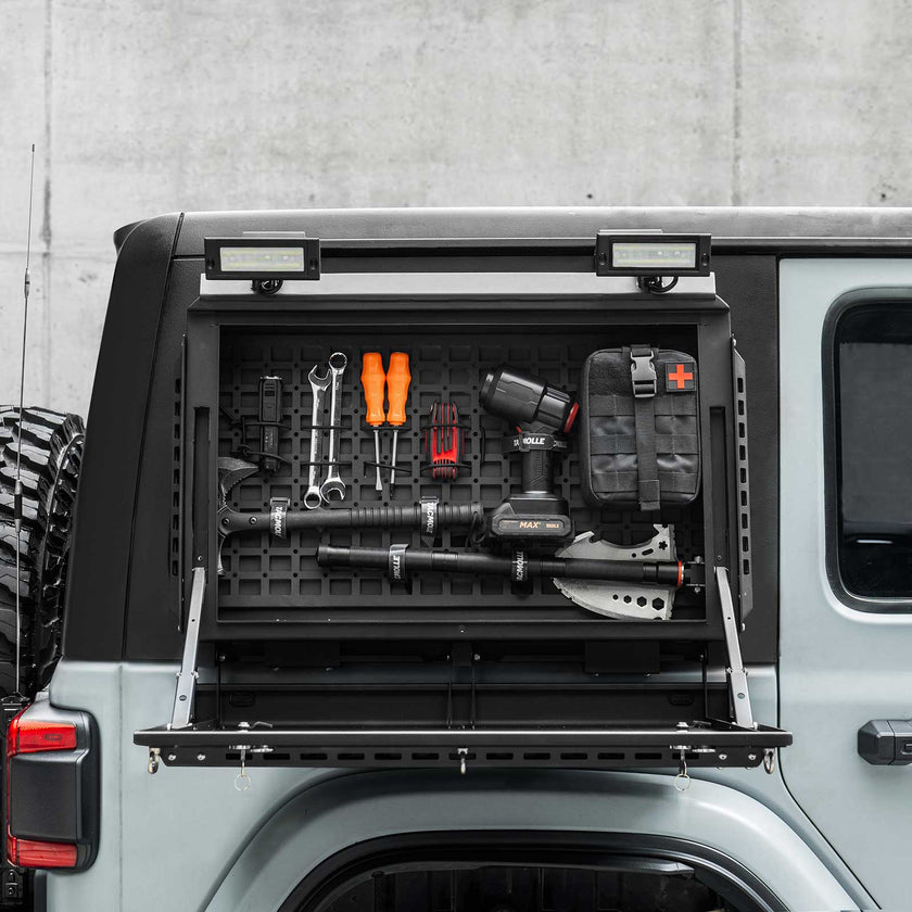jeep wrangler hardtop aufbewahrung Rear Side Window Storage Box with Table for Jeep Wrangler JL Hardtop O – Yotto Overland