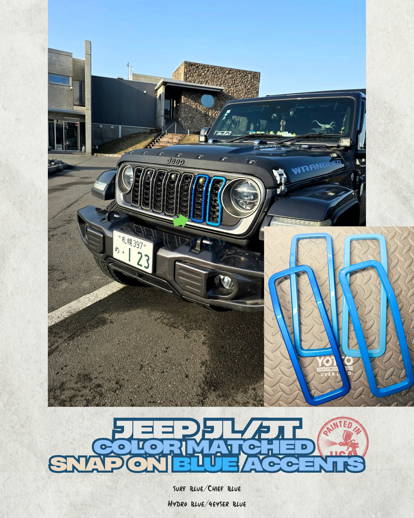 SALE: "Snap On" Accent Slot Cover for 24-25 Grille Wrangler JL JT Grille - Hydro Blue