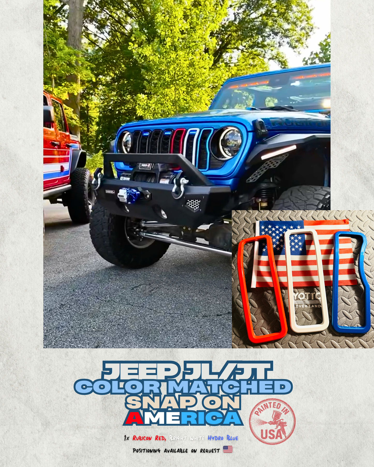 SALE: "Snap On" Accent Slot Cover for 24-25 Grille Wrangler JL JT Grille - Hydro Blue