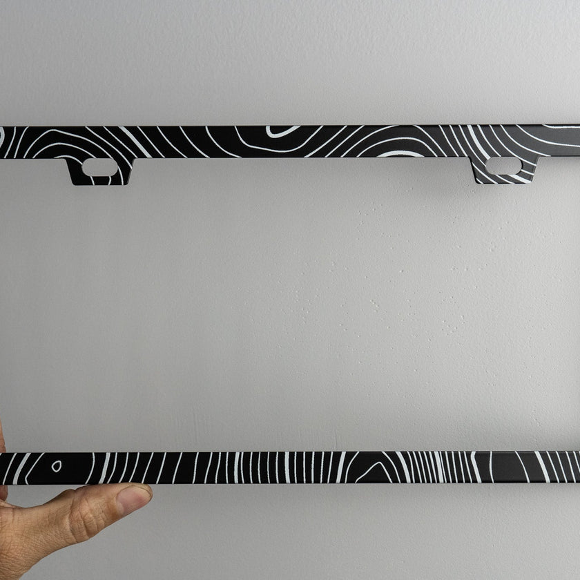 Topo Map Slim License Plate Frame - Black, Pair