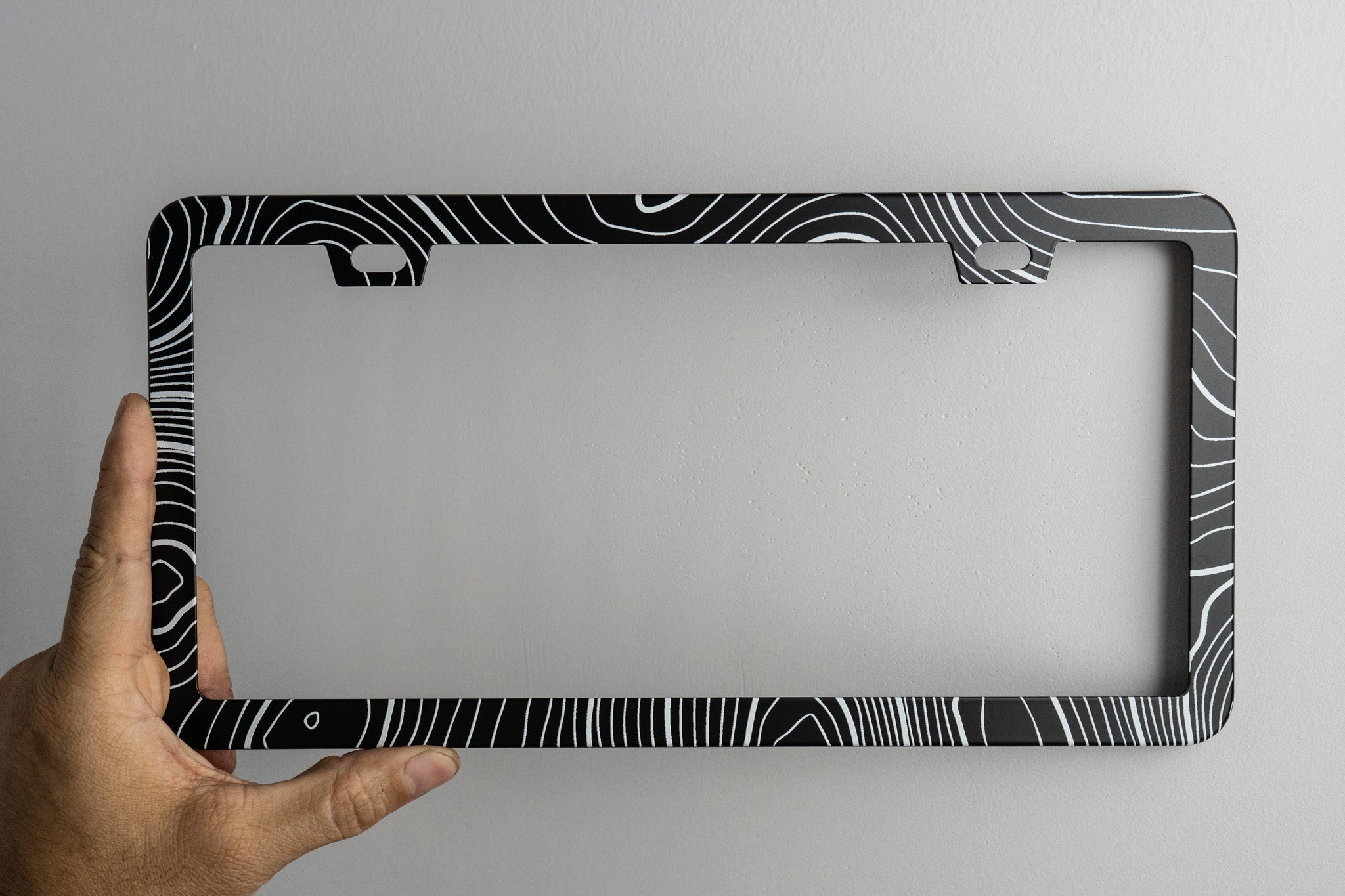 Topo Map Slim License Plate Frame - Black, Pair