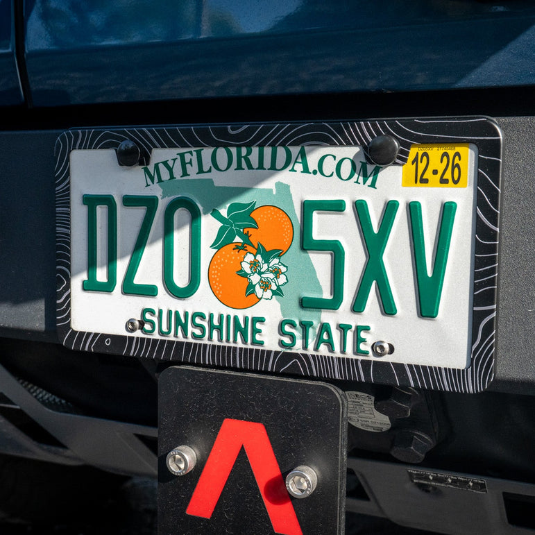 Topo Map Slim License Plate Frame - Black, Pair