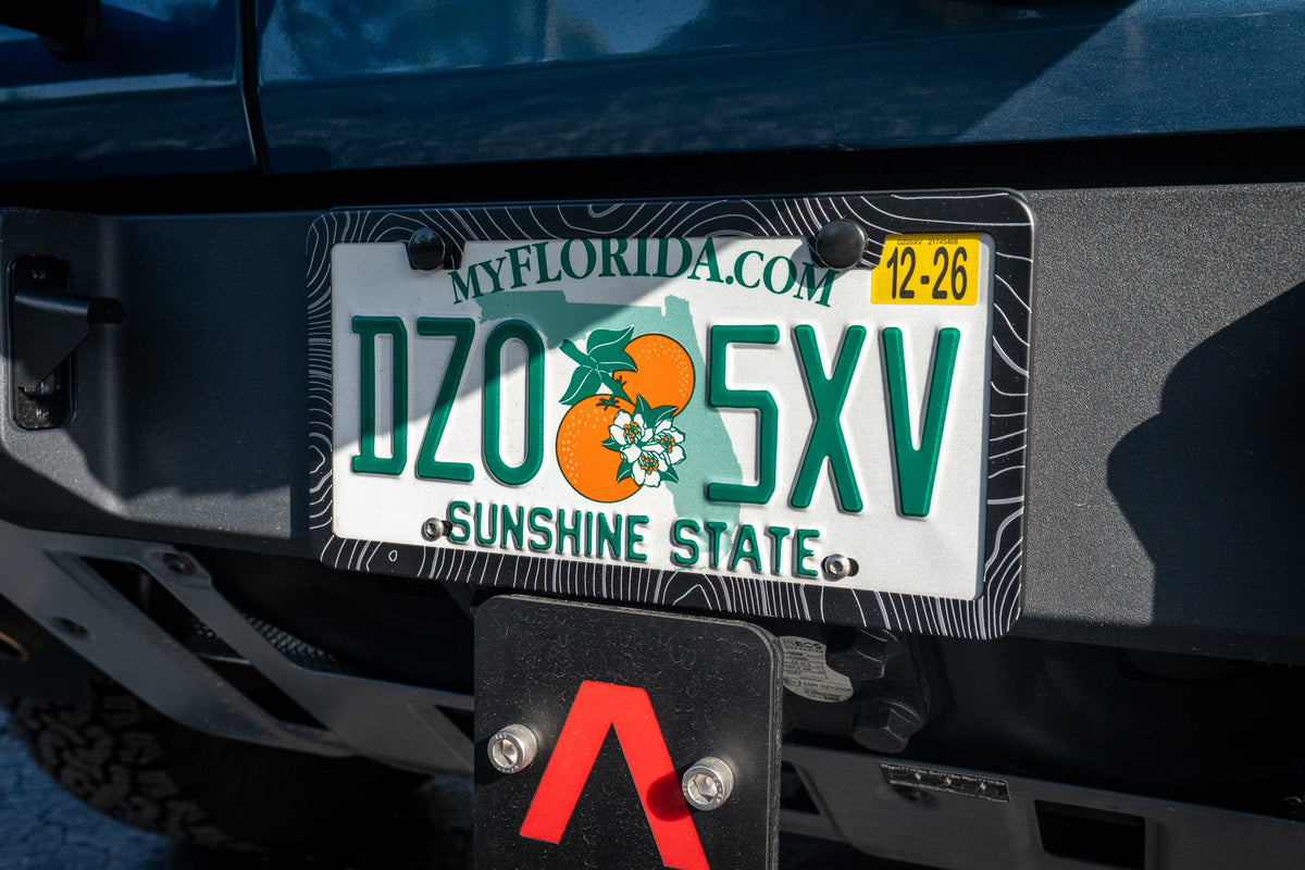 Topo Map Slim License Plate Frame - Black, Pair