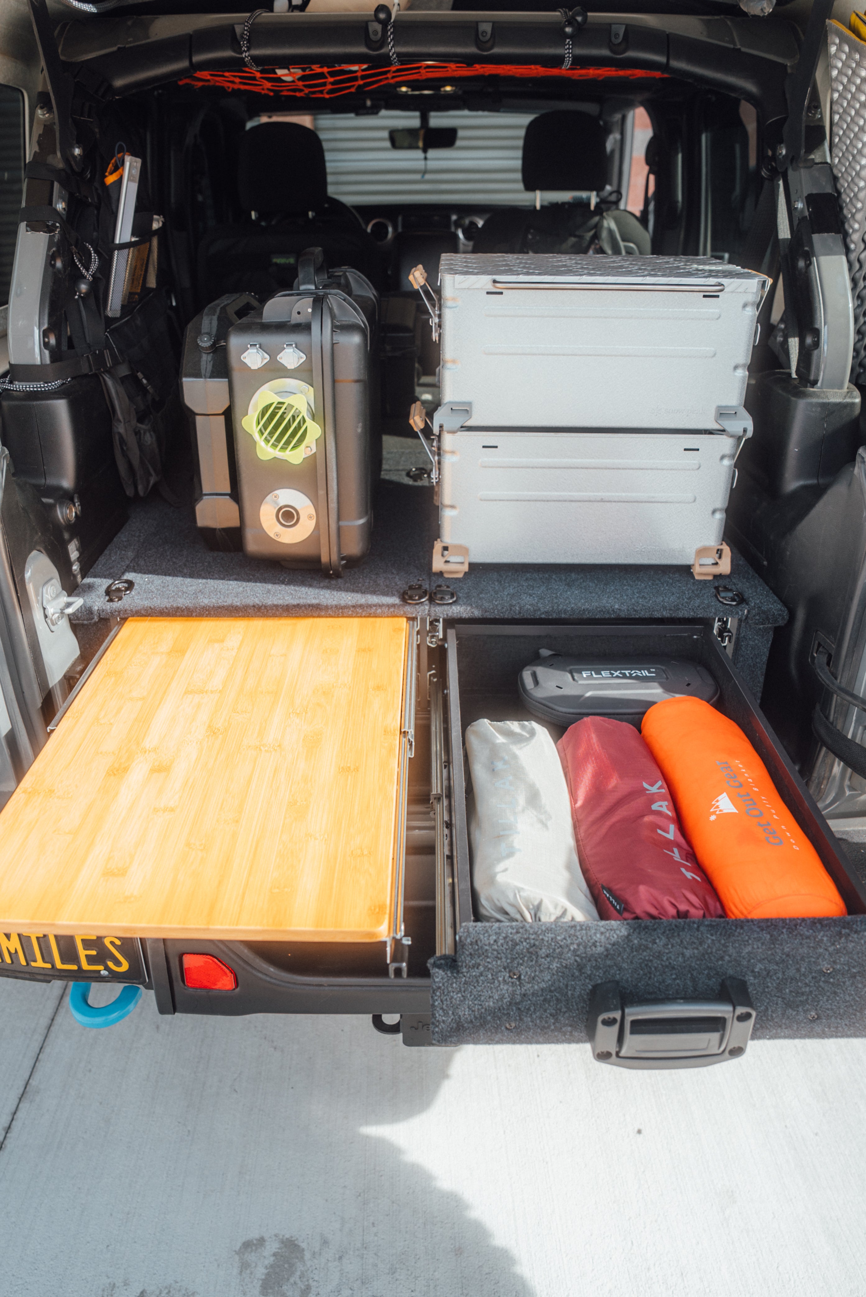 Tough Aluminum Drawer System for Jeep Wrangler JL w/ Slide-Out Bamboo Table & Fridge Mount