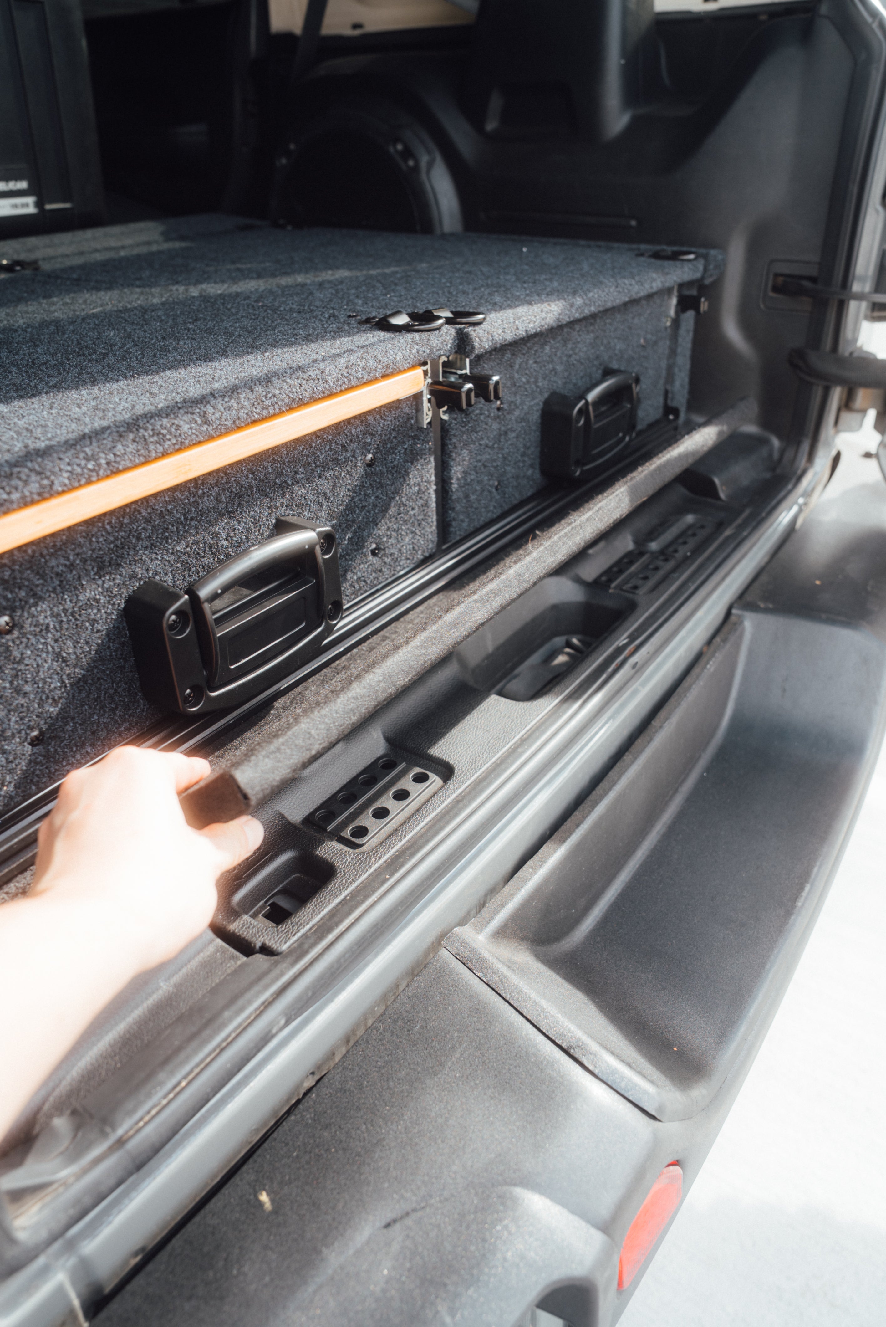 Tough Aluminum Drawer System for Jeep Wrangler JL w/ Slide-Out Bamboo Table & Fridge Mount