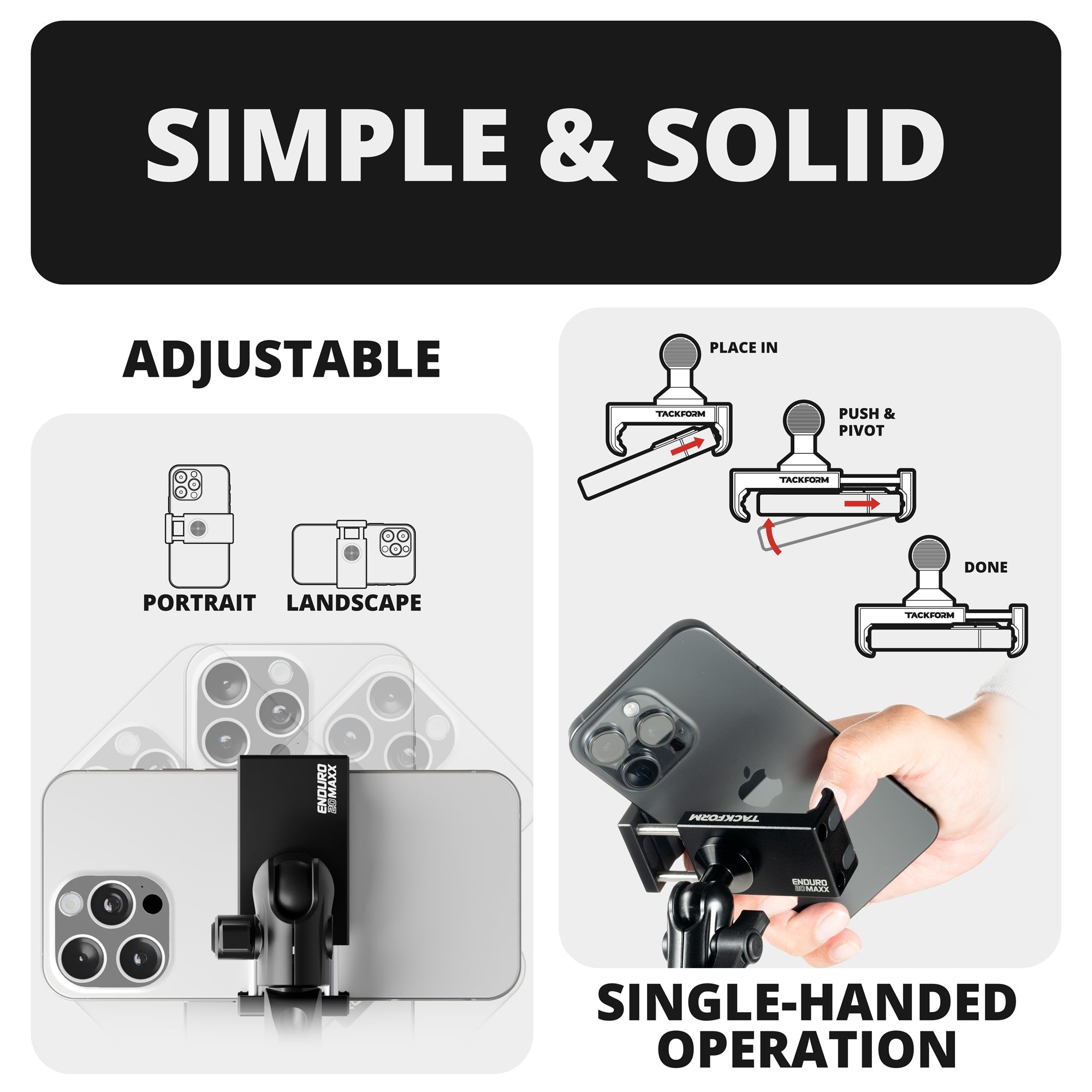 2021+ Ford Bronco & Bronco Raptor (Non-Sport) Tackform Slim Track Dash Bracket With Dual 20LITE Phone Mounts & GoPro Mount