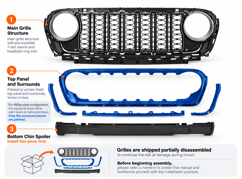 Willys-Style Two-Tone Grille fits Jeep Wrangler JL/ Gladiator JT