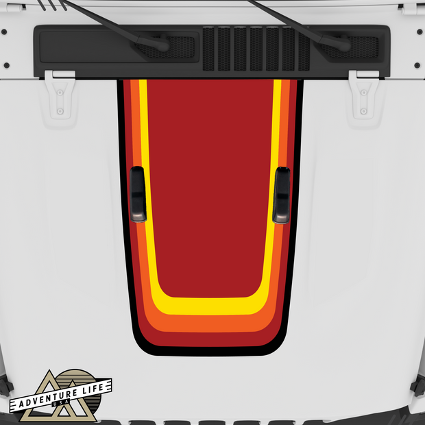 Retro Sunset Stripe Hood Graphic for Wrangler JL & Gladiator | Inspired by the Honcho – 4-Color Fade Edition