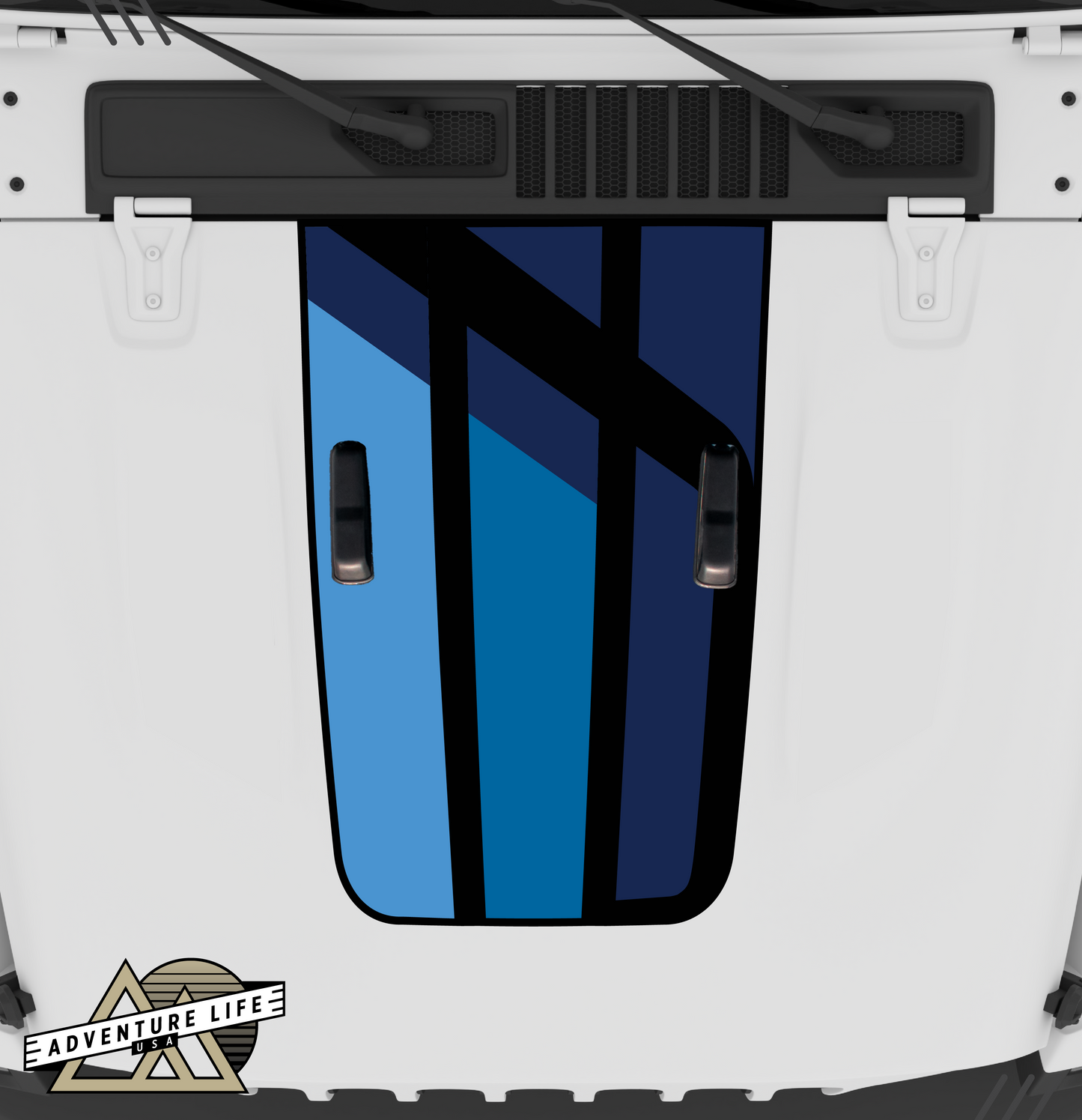 Retro Blue Stripe Hood Graphic for Wrangler JL & Gladiator | Inspired by the J6 Honcho – 4-Color Fade Edition
