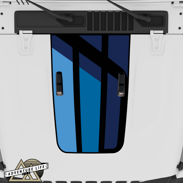 Retro Blue Stripe Hood Graphic for Wrangler JL & Gladiator | Inspired by the J6 Honcho – 4-Color Fade Edition