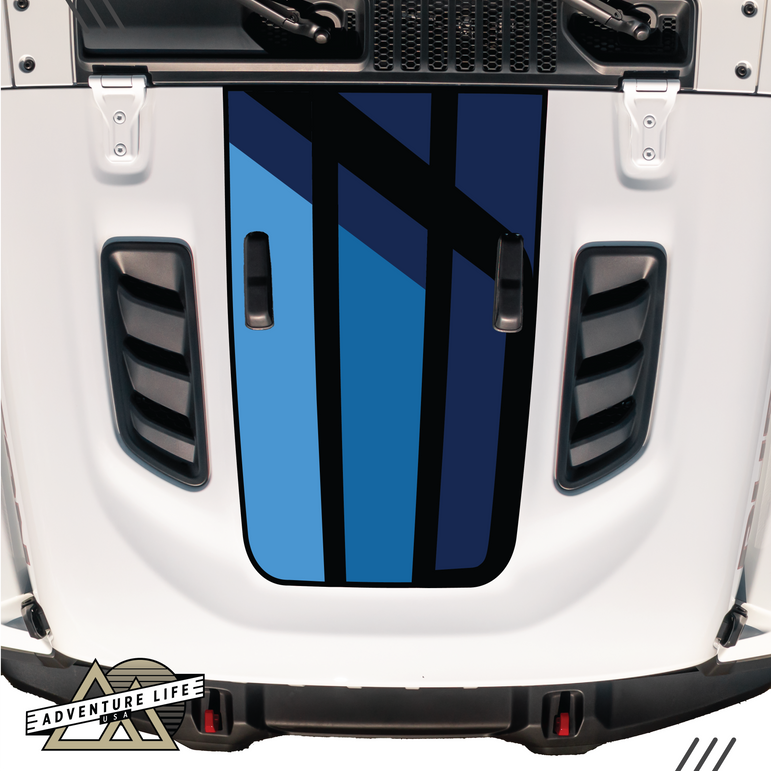 Retro Blue Stripe Hood Graphic for RUBICON | Inspired by the J6 Honcho – 4-Color Fade Edition