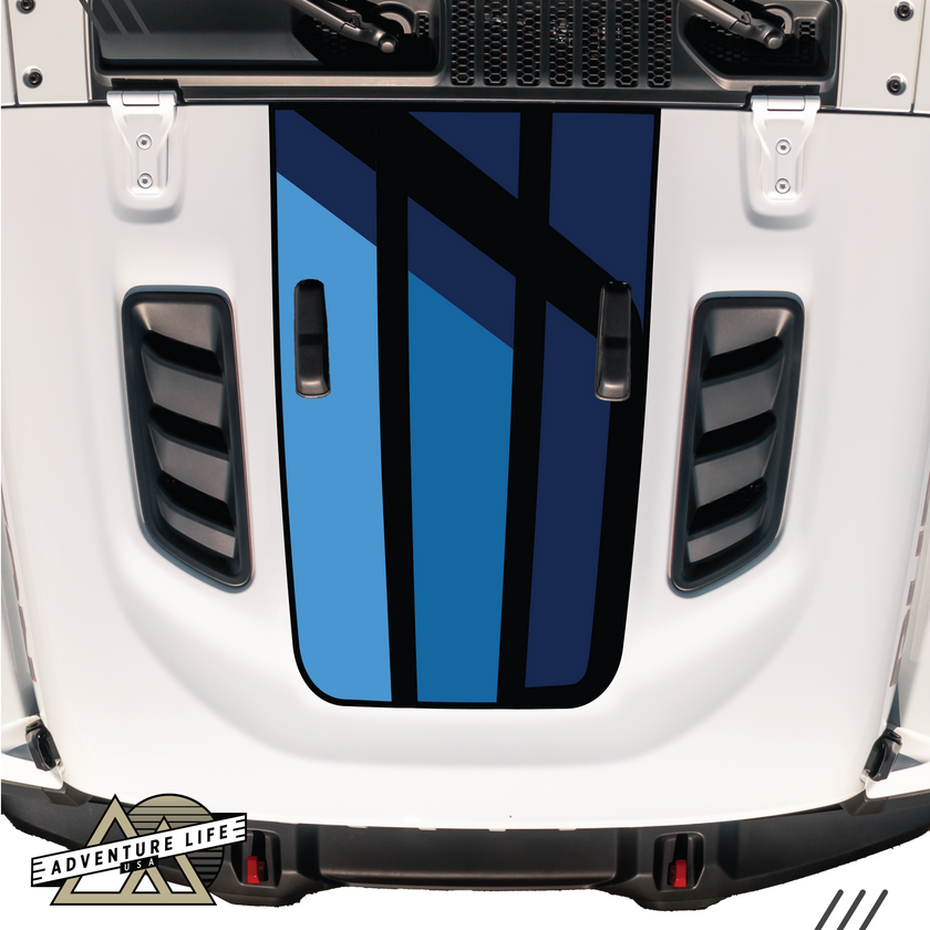Retro Blue Stripe Hood Graphic for RUBICON | Inspired by the J6 Honcho – 4-Color Fade Edition