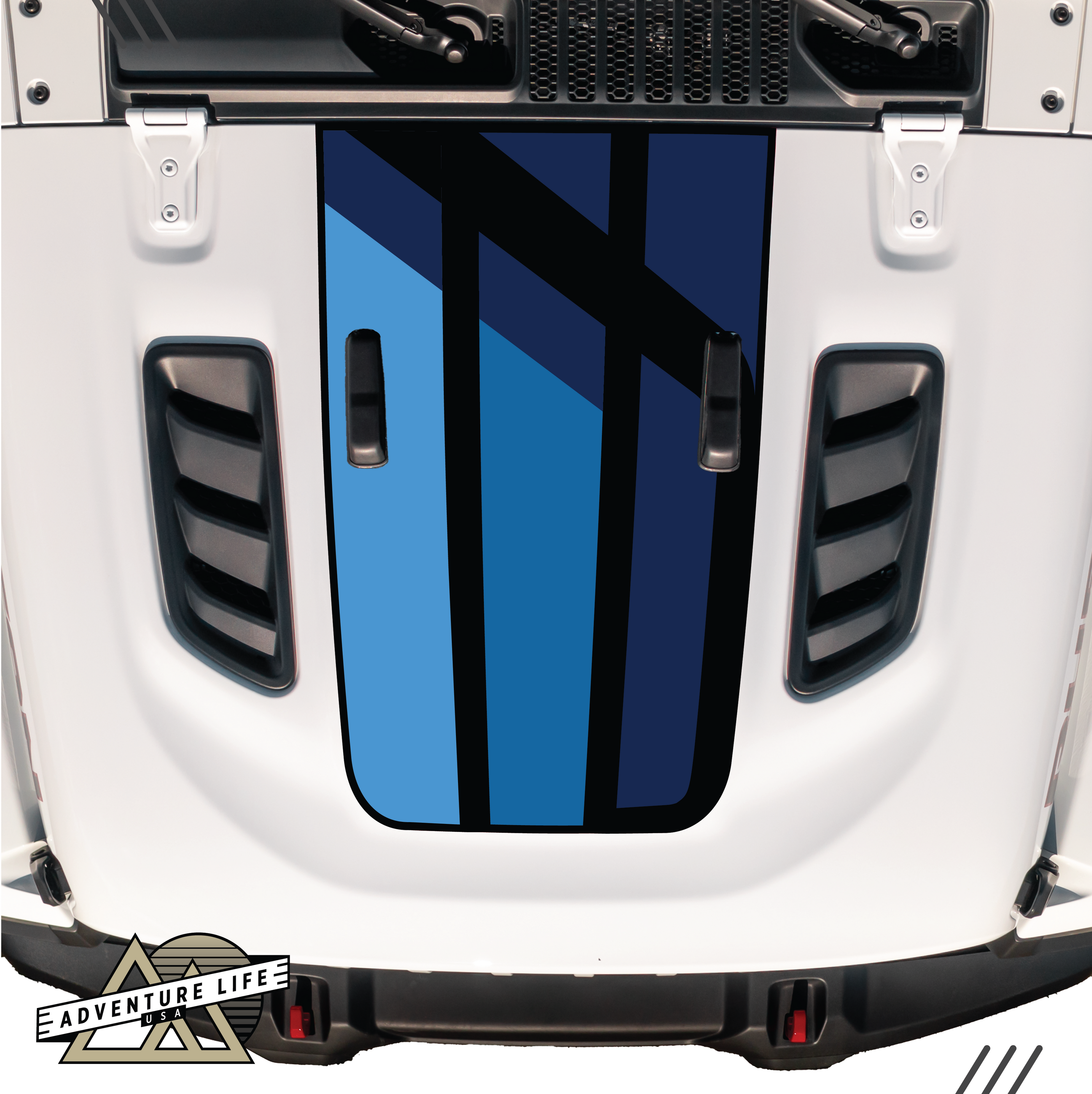 Retro Blue Stripe Hood Graphic for RUBICON | Inspired by the J6 Honcho – 4-Color Fade Edition