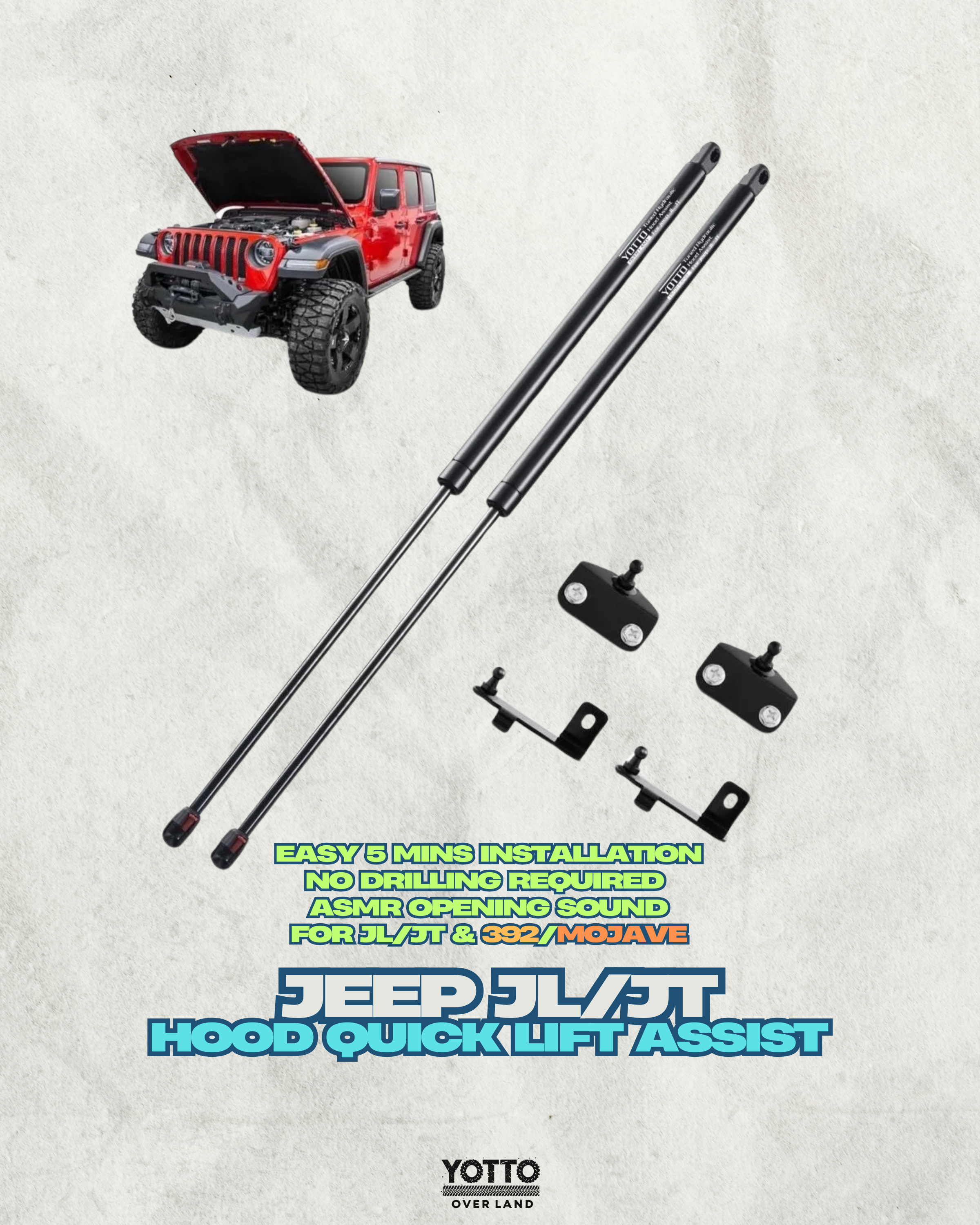 Beefy Hydraulic Hood QuickLift for JL & JT