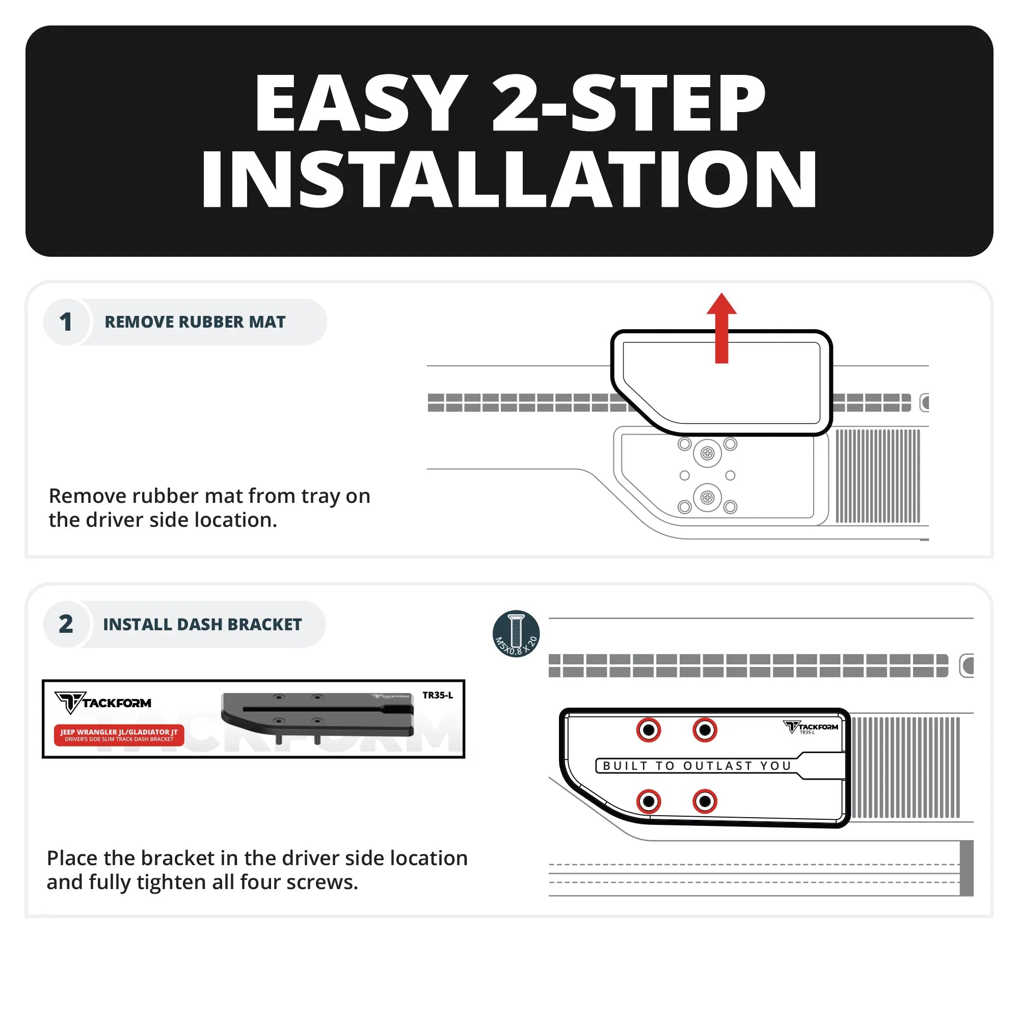 2024+ Jeep Wrangler JL & Gladiator (Not Compatible With 4xe) Tackform Slim Track Dash Bracket With Qi2.2/MagSafe Charging & Cooling Phone Mount | Driver Side