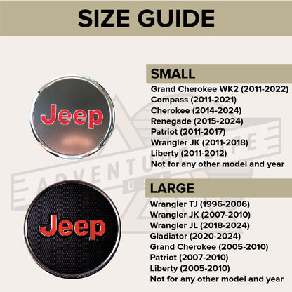 JEEP Steering Wheel Emblem Overlay Decal — 30+ Colors & Designs (Flag, Topo, Animal, Solid)