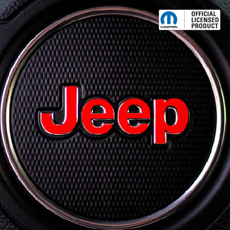JEEP Steering Wheel Emblem Overlay Decal — 30+ Colors & Designs (Flag, Topo, Animal, Solid)