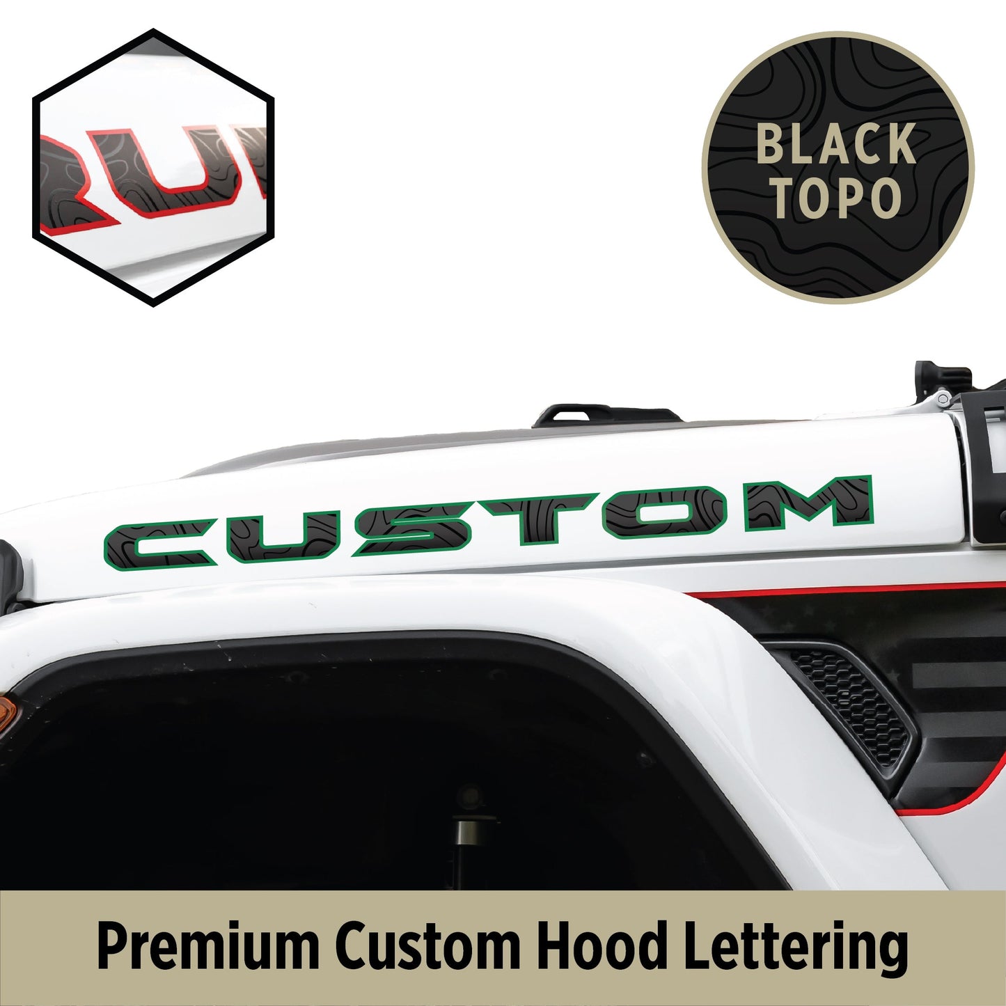 Premium Black Topo Hood Lettering | Set of 2