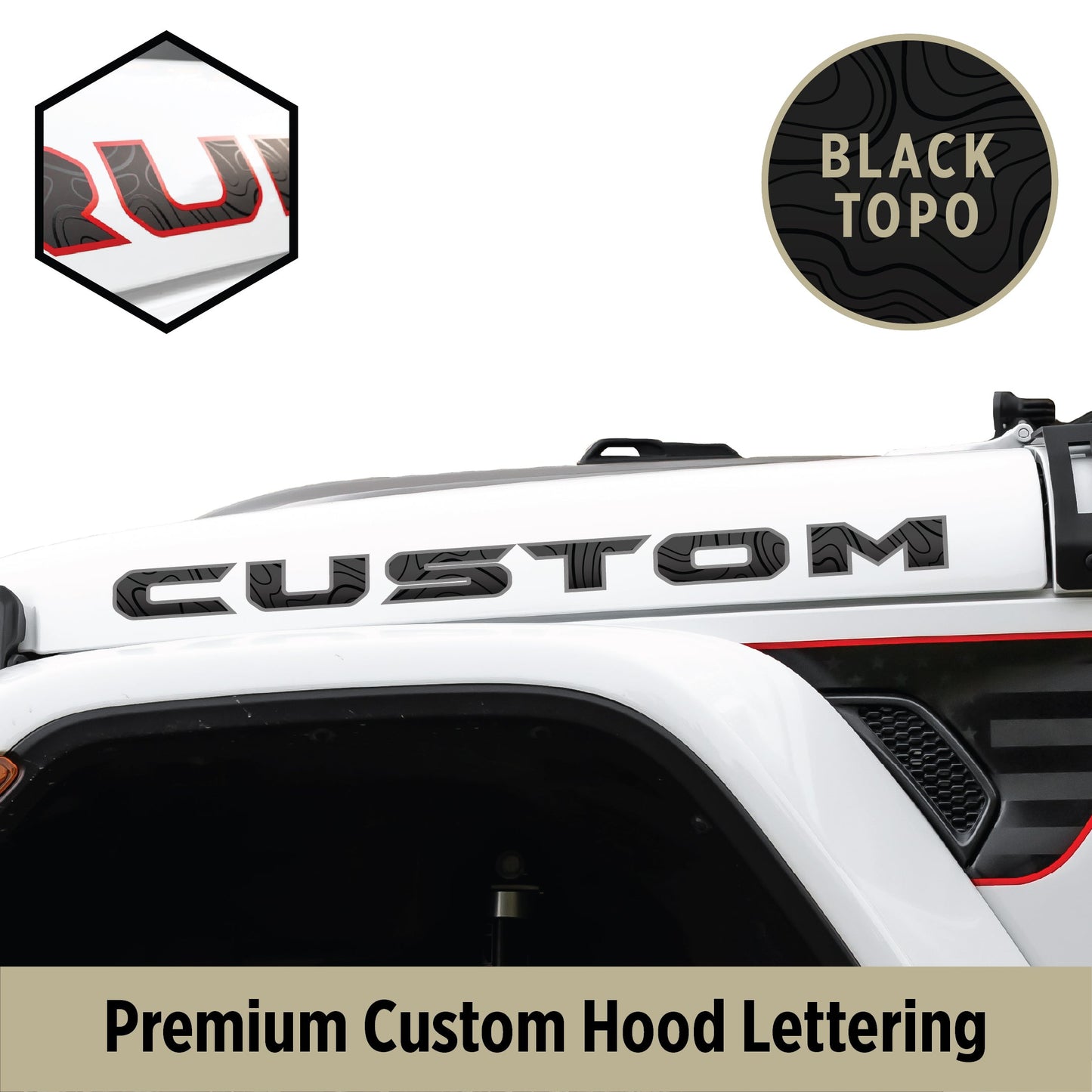 Premium Black Topo Hood Lettering | Set of 2