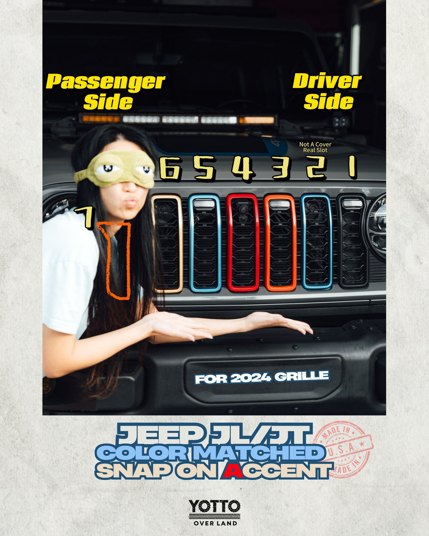 SALE: "Snap On" Accent Slot Cover for 24-25 Grille Wrangler JL JT Grille - Hydro Blue