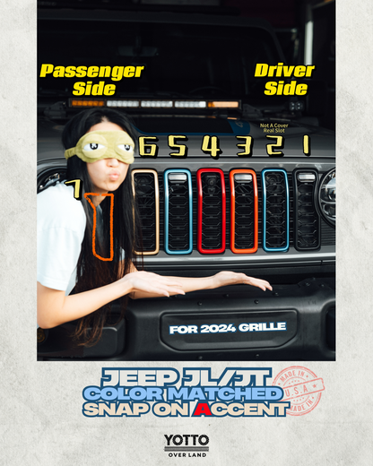 SALE: "Snap On" Accent Slot Cover for 24-25 Grille Wrangler JL JT Grille - Hydro Blue