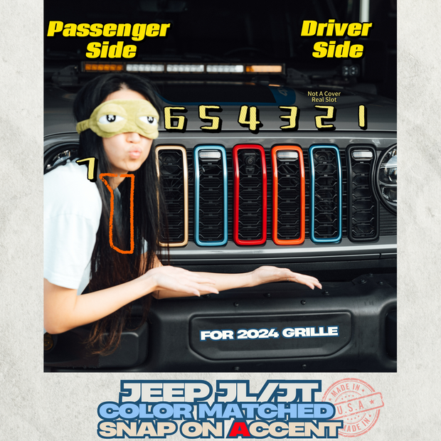 SALE: "Snap On" Accent Slot Cover for 24-25 Grille Wrangler JL JT Grille - Hydro Blue