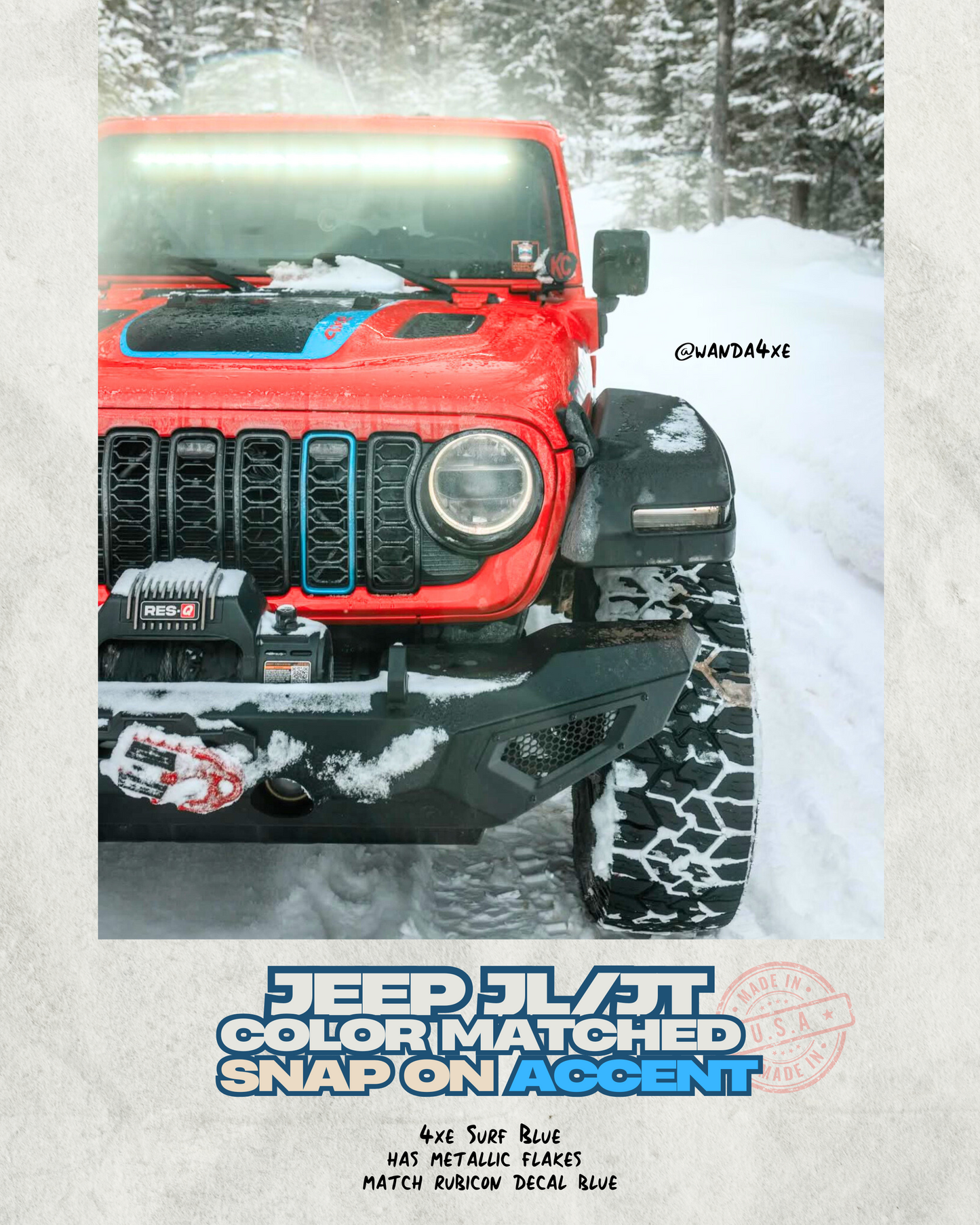 SALE: "Snap On" Accent Slot Cover for 24-25 Grille Wrangler JL JT Grille - Hydro Blue