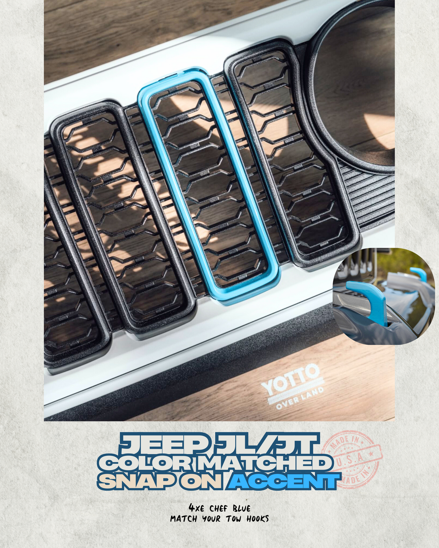 SALE: "Snap On" Accent Slot Cover for 24-25 Grille Wrangler JL JT Grille - Hydro Blue