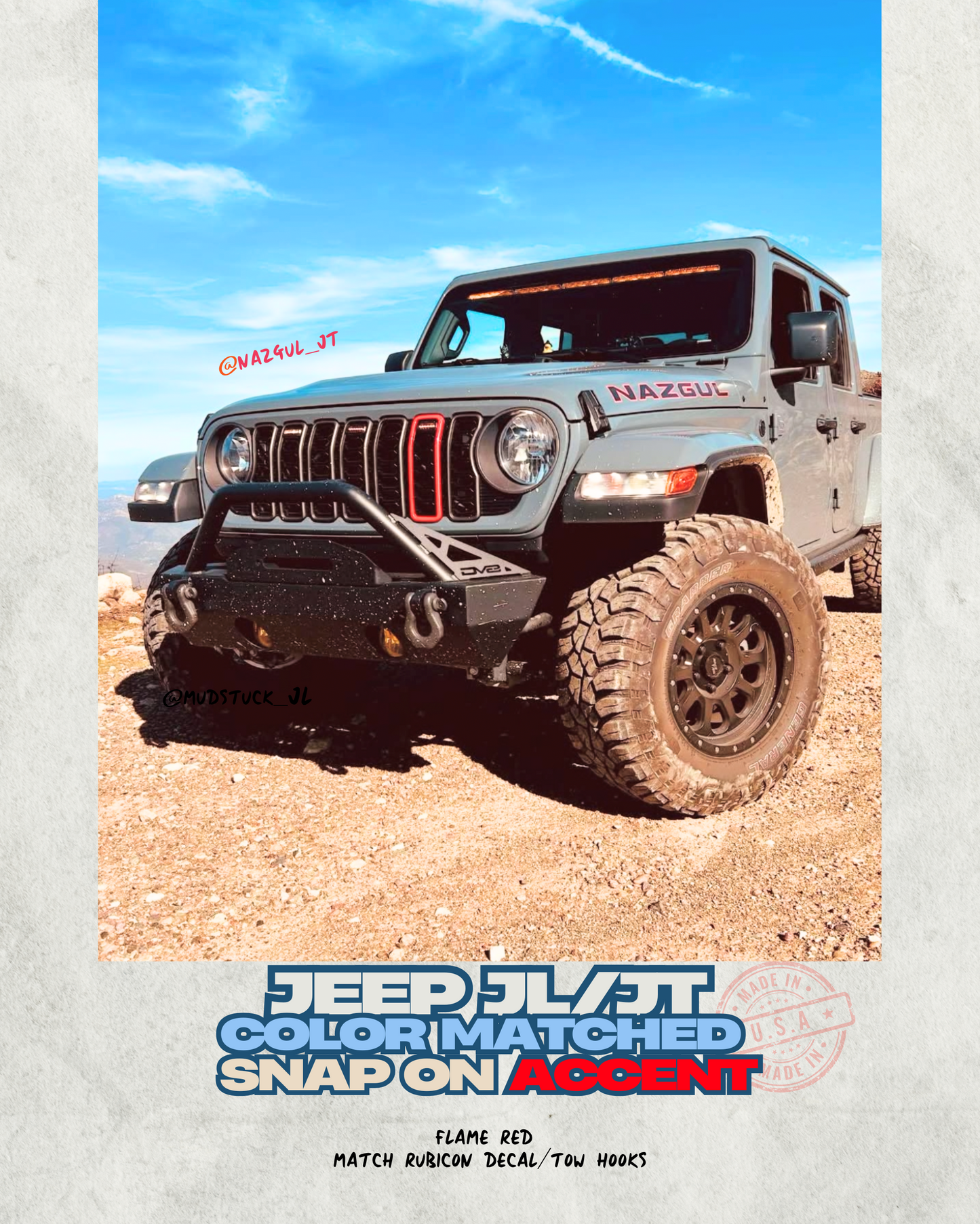 SALE: "Snap On" Accent Slot Cover for 24-25 Grille Wrangler JL JT Grille - Hydro Blue