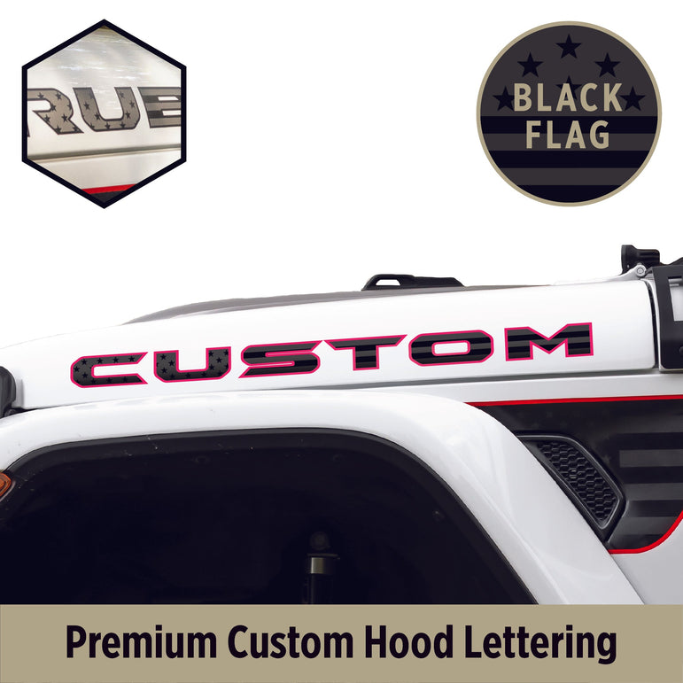 Premium Black Flag Hood Lettering | Set of 2