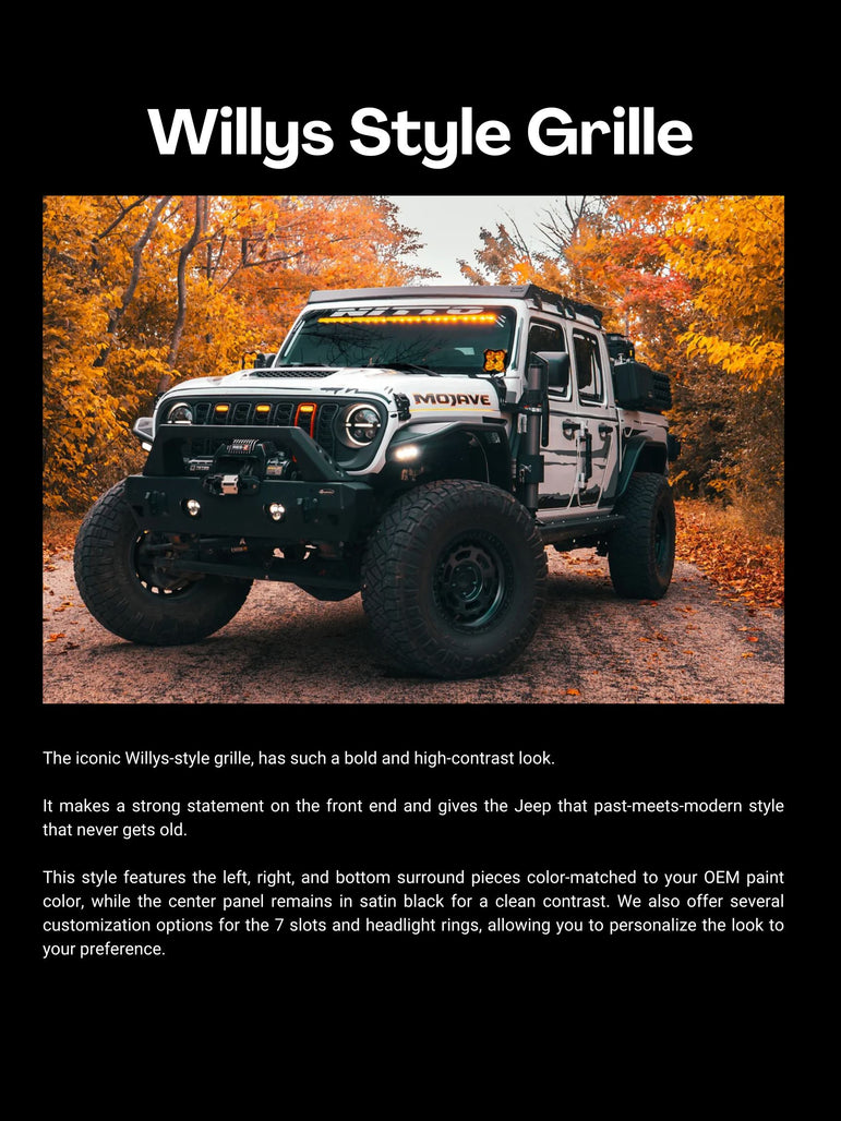 Willys-Style Two-Tone Satin Grille fits Wrangler JL/ GladiatorJT