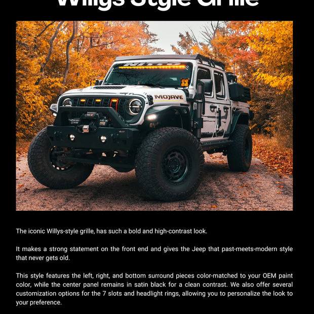 Willys-Style Two-Tone Satin Grille fits Wrangler JL/ GladiatorJT