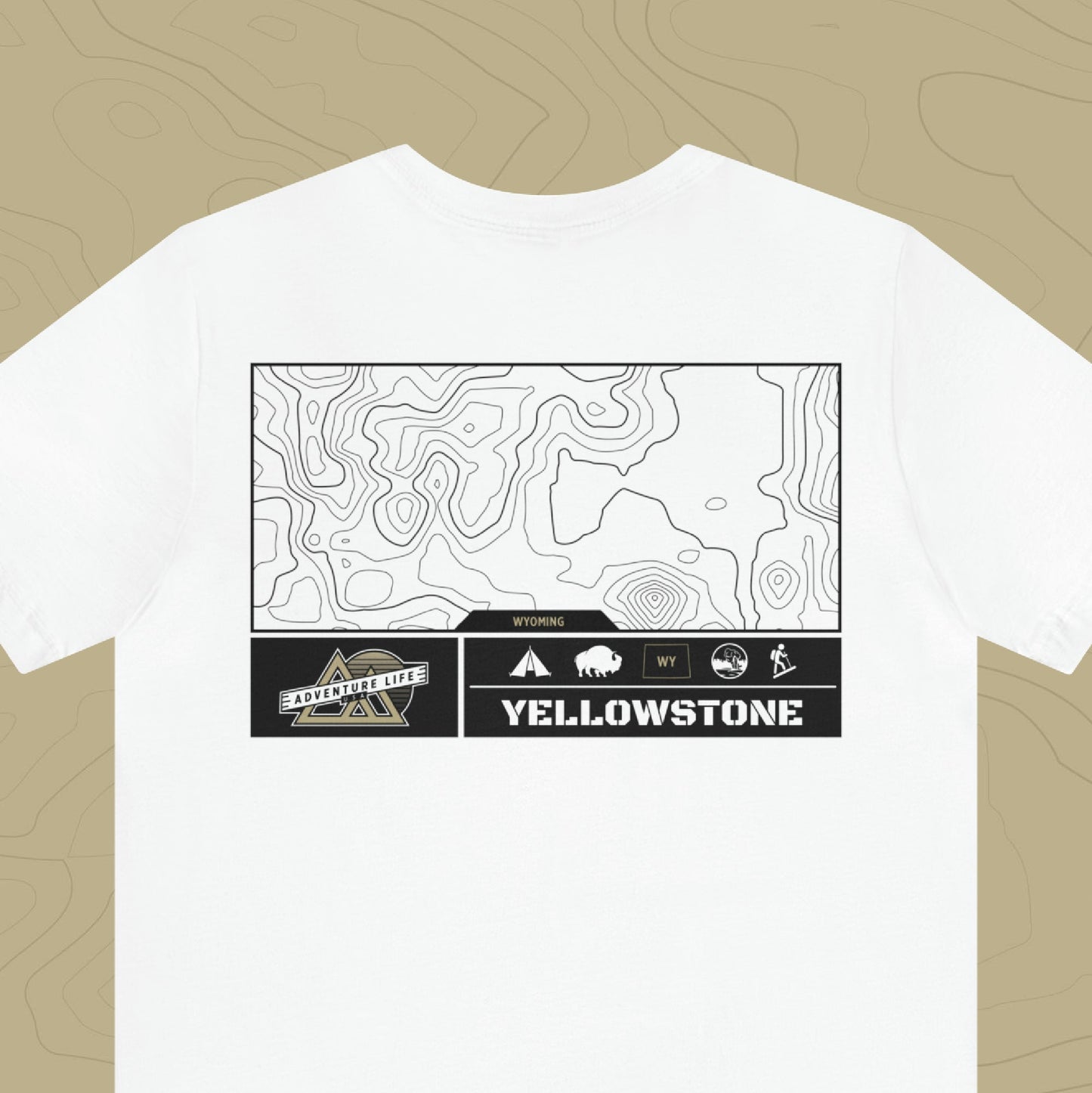 Yellowstone National Park - Adventure Life Trail Topographic Garment Dyed Tee
