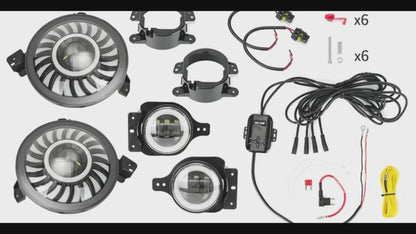 9" Rotating 3D LED Halo Headlights + 4" Fog Lights Combo Kit For 2018–2025 Jeep Wrangler JL & Gladiator JT