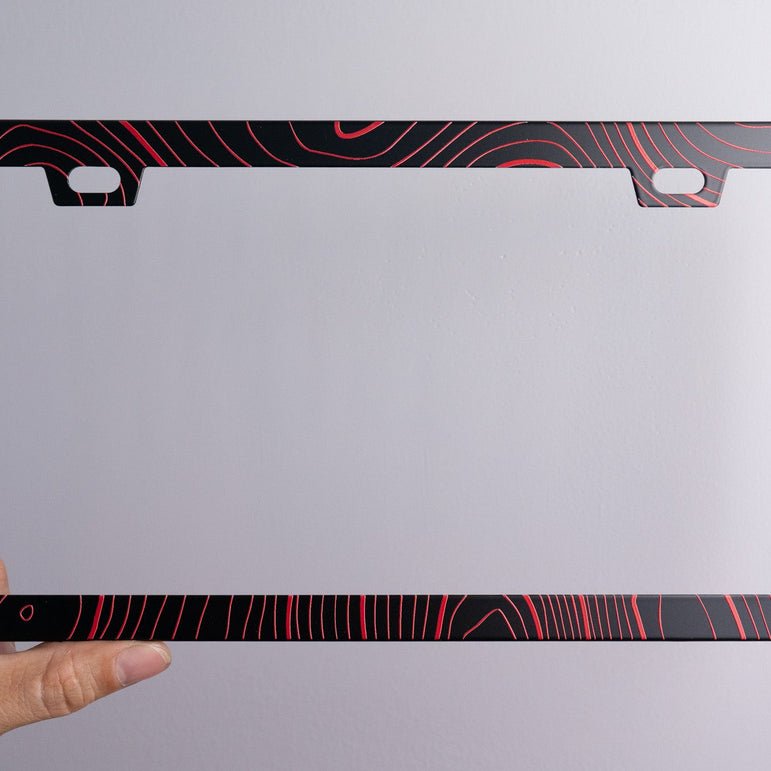 Topo Map Slim License Plate Frame - Black, Pair