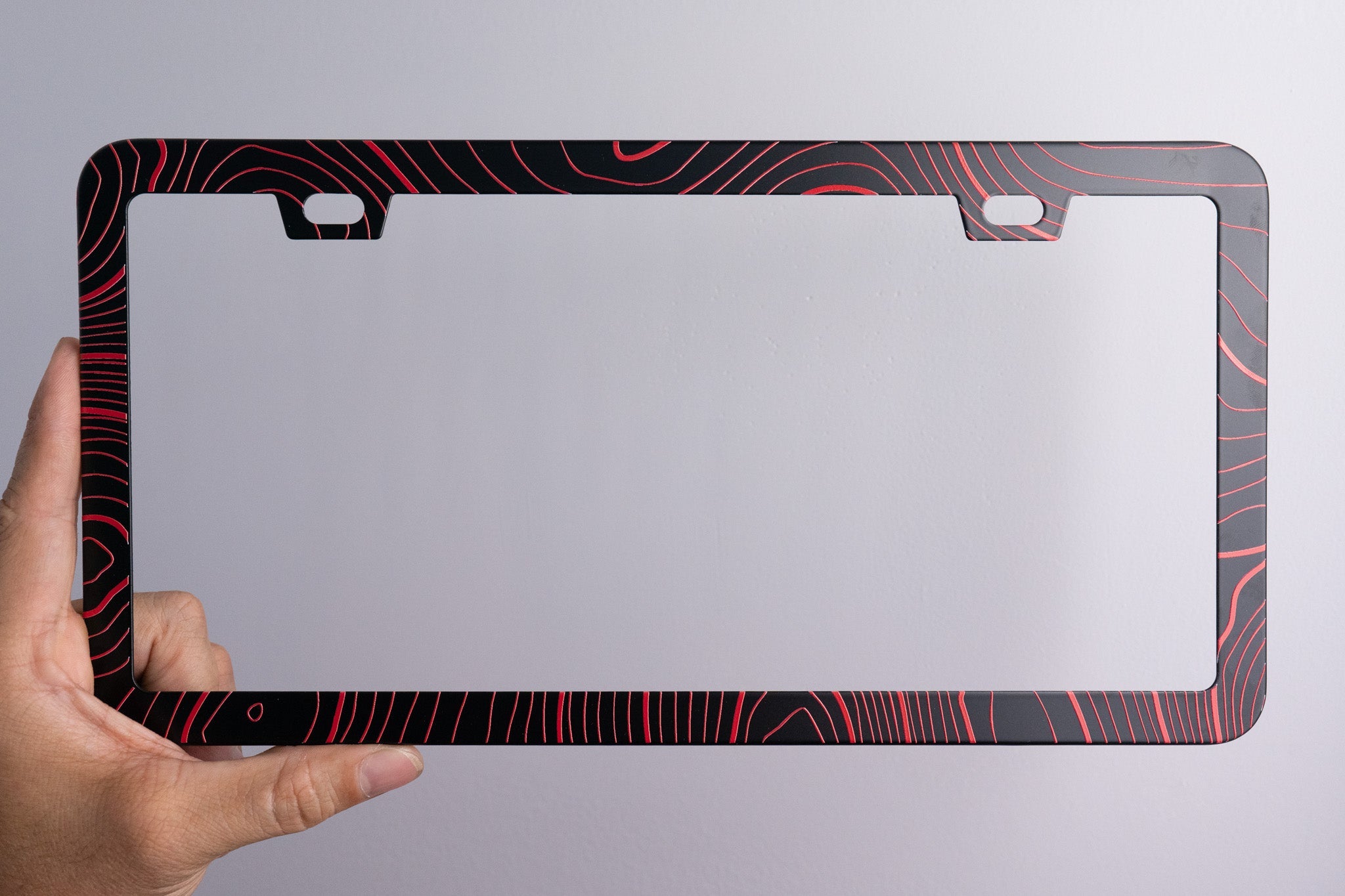 Topo Map Slim License Plate Frame - Black, Pair