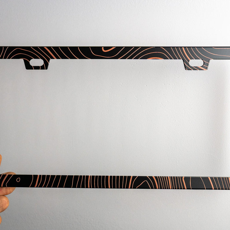 Topo Map Slim License Plate Frame - Black, Pair