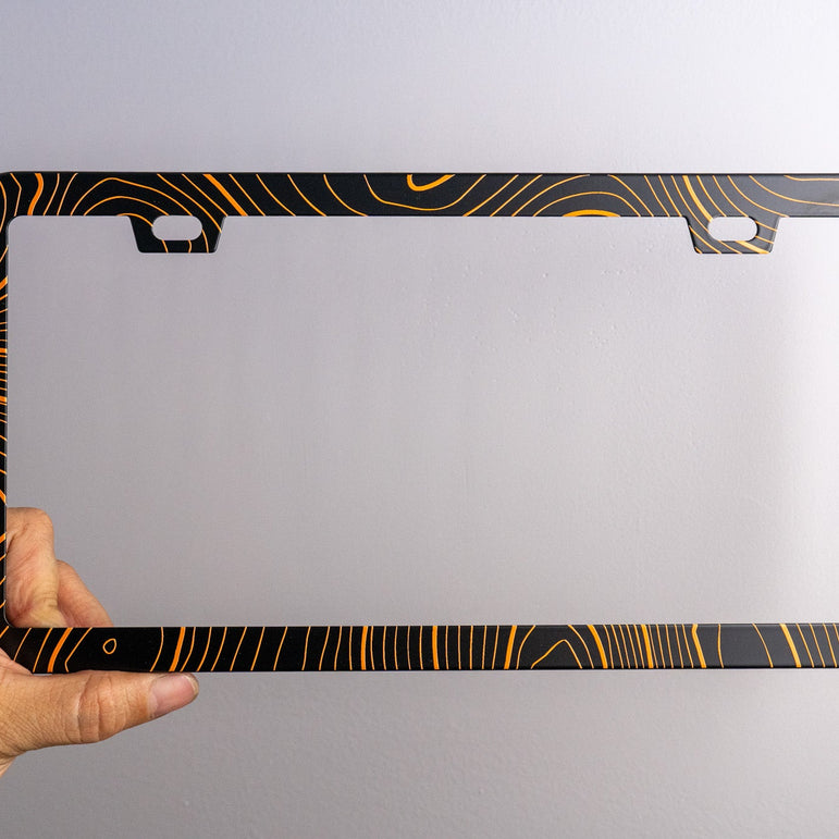 Topo Map Slim License Plate Frame - Black, Pair