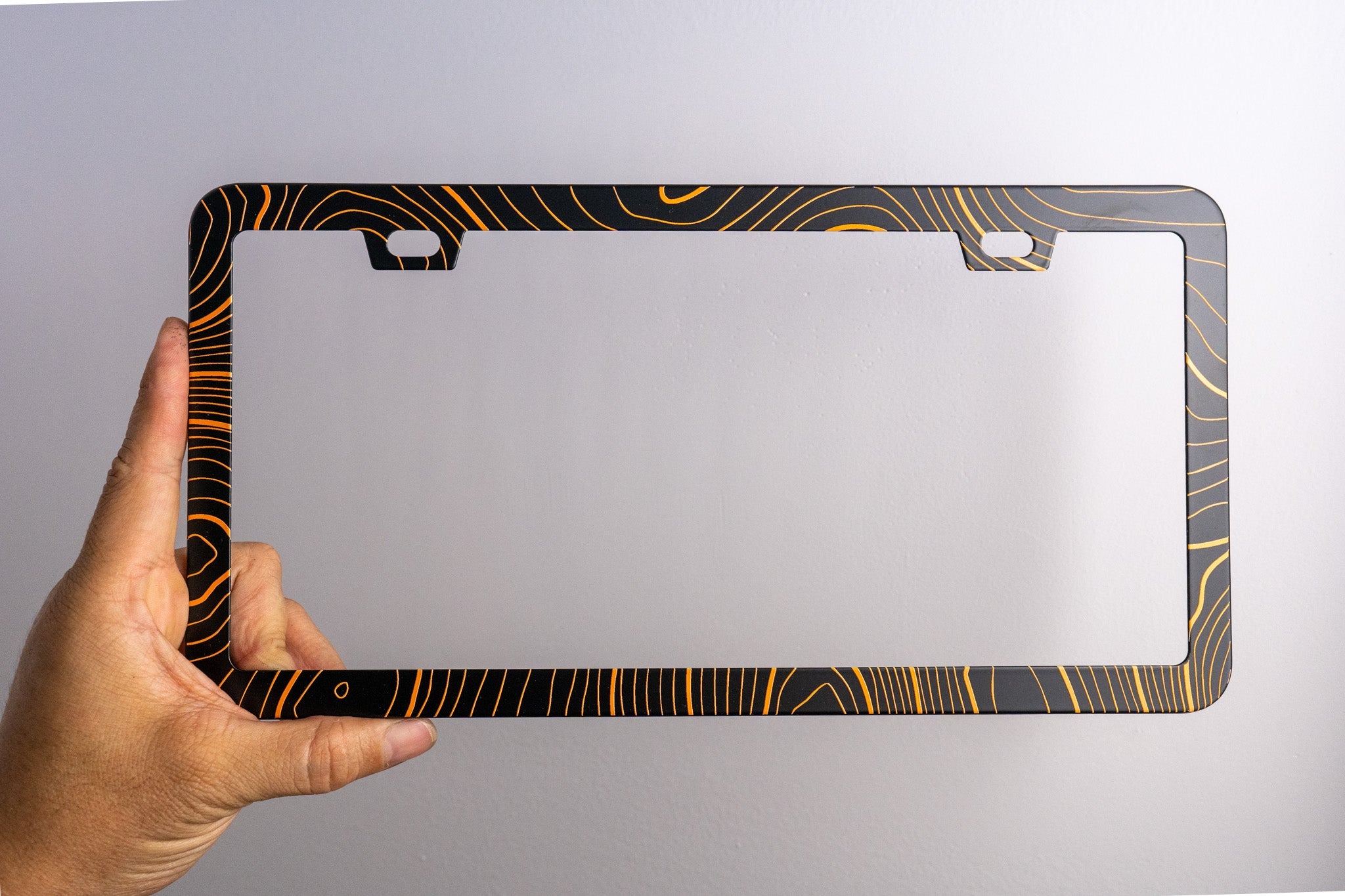 Topo Map Slim License Plate Frame - Black, Pair